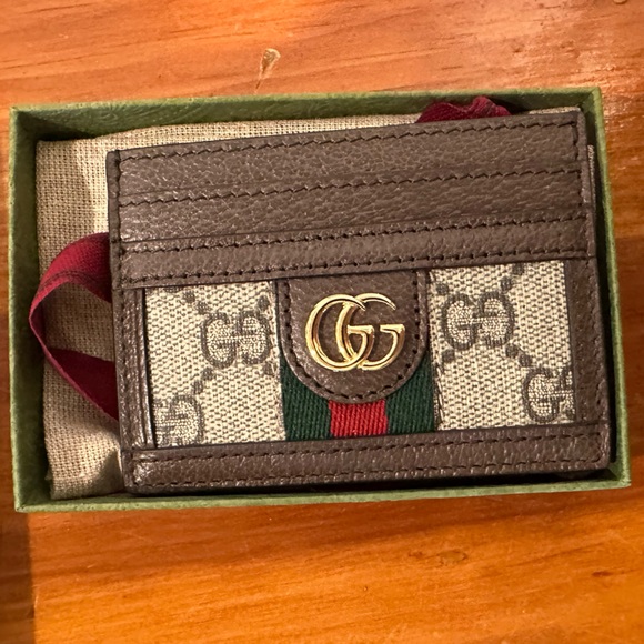 Gucci Brown and Green Card Holder - Picture 1 of 9